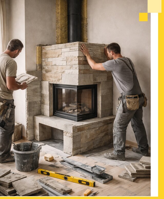 Угловые камины под ключ проект, монтаж и отделка в Тейково