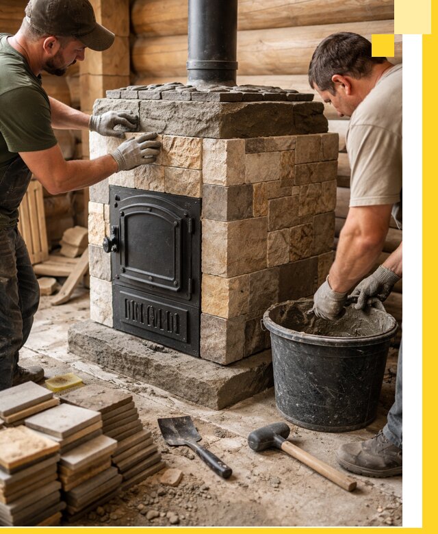 Облицовка банной печи под ключ в Тейково: камень и плитка