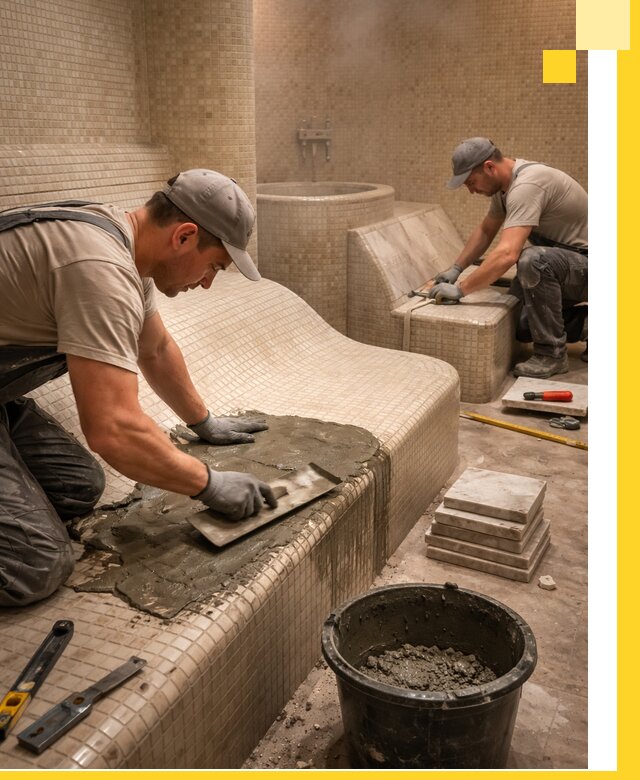 Лежаки для хамама под ключ в Тейково, проект и монтаж